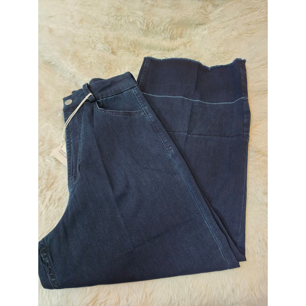 NWT Dear John Fiona High Rise Wide Leg Jeans 28 Dark Indigo Seam Raw Hem Ankle